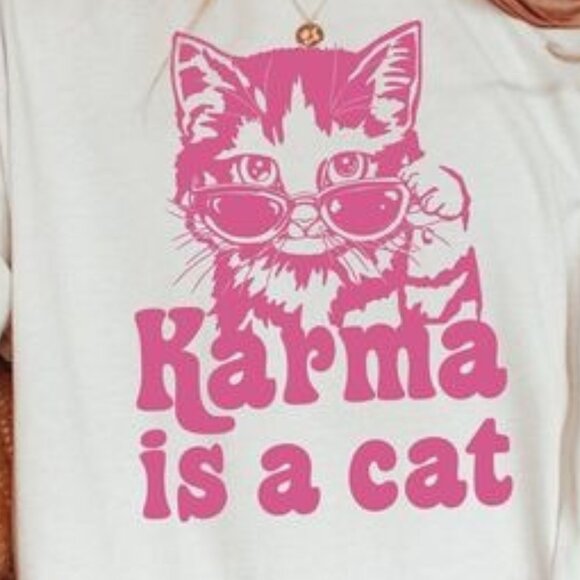 Karma Is A Cat Shirt, Cat Graphics Tee, Unisex Shirt - Picture 2 of 4